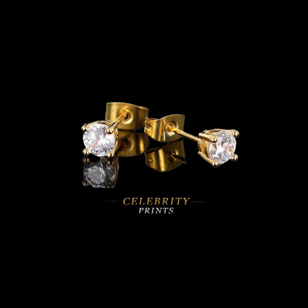 Gold CZ Round Stud Earrings