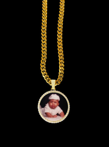 60mm Gold Circle Photo Pendant