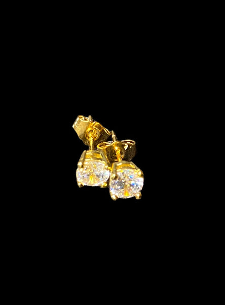 Gold CZ Round Stud Earrings